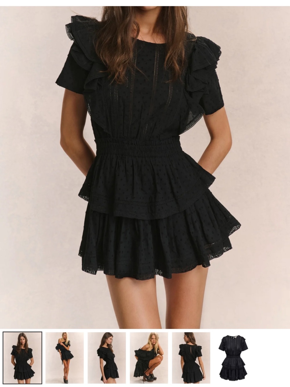LoveShackFancy Black Ruffled Eyelet Tiered Mini Dress